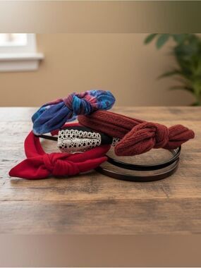 Set Of 6 Headbands Red Blue Rust Cream